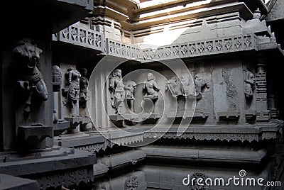 Decorative carved panels at Bhuleshvar Temple on small hill of Yavat Editorial Stock Photo