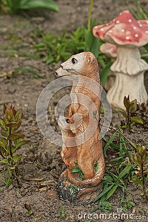 Decorative ceramic sculpture toy of three brown gophers Stock Photo