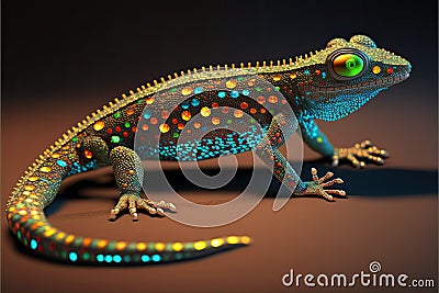 Decorative chameleon, realistic figurine made with glass beads. Generated by AI, AI generative art Cartoon Illustration