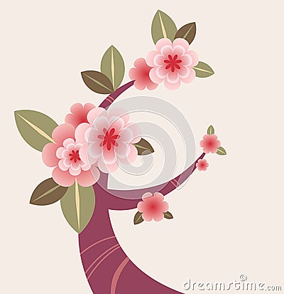 Decorative Cherry Blossom Branch Vector Illustration