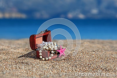Decorative chest with jewelry and starfish Stock Photo