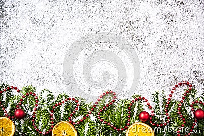 Decorative Christmas fir, festive ornaments background Stock Photo
