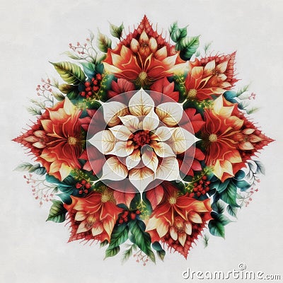 Decorative Christmas theme, suitable for a card, mandala of flowers and dried plants Stock Photo
