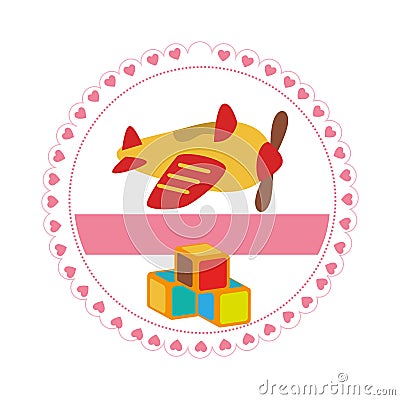 Decorative circle with airplane and cubes toys Vector Illustration