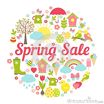 Decorative circular Spring Sale Sign Vector Illustration