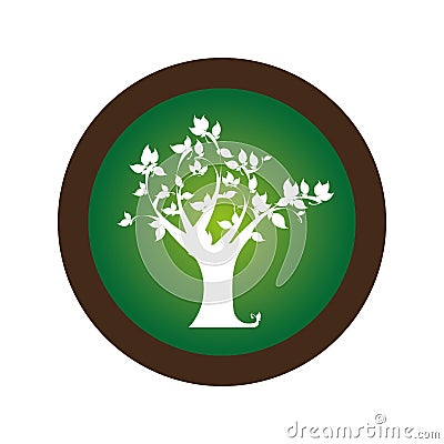 Decorative circular stamp with leafy tree plant Vector Illustration