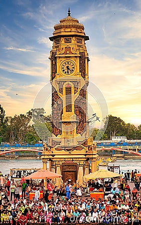 Decorative Clock Tower of Haridwar with clock on each of its four sides Editorial Stock Photo