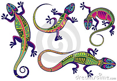 Decorative Lizard icons set Vector Illustration