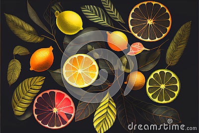 Colorful sliced fruit on a black background Stock Photo