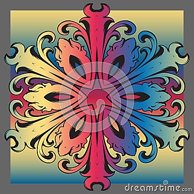Decorative colorful vintage ornament florid tile Vector Illustration