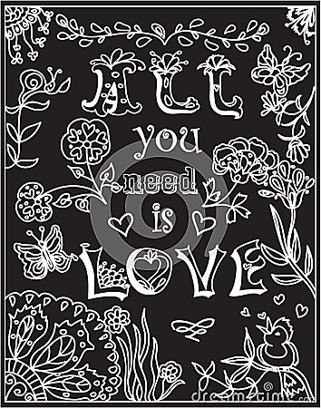 Decorative Coloring poster love on blackboard Stock Photo