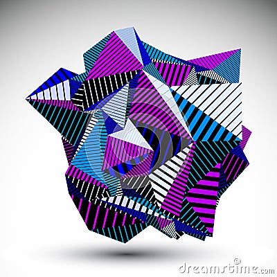 Decorative complicated unusual eps8 figure constructed from triangles with parallel black lines. Purple striped multifaceted Vector Illustration