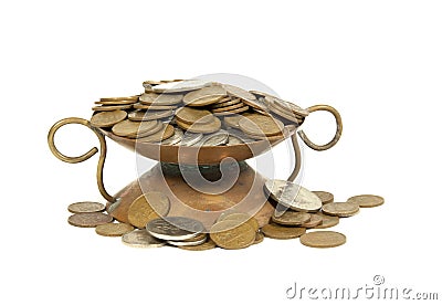 Decorative Copper Bowl With South African Coins Stock Photo