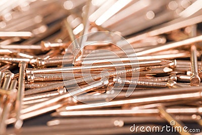 Decorative copper nails Stock Photo