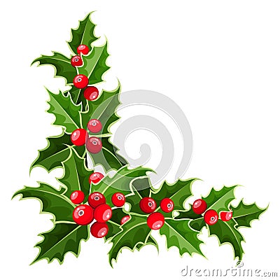 Decorative corner with Christmas holly. Vector Illustration