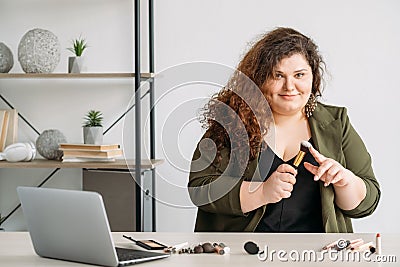 decorative cosmetic plus size woman makeup tools Stock Photo