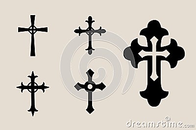 Decorative crucifix religion catholic symbol, Christian crosses. orthodox faith church cross icons design Stock Photo