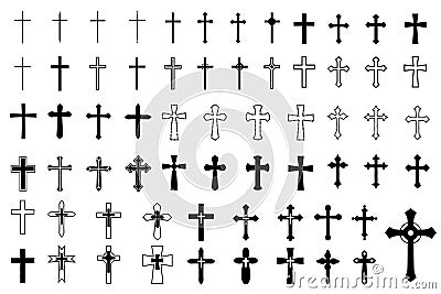 Decorative crucifix religion catholic symbol, Christian crosses. orthodox faith church cross icons design Vector Illustration