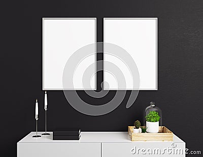 Decorative cupboard with empty picture frames Stock Photo