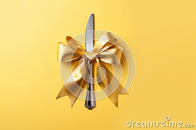 Decorative Cutlery set ribbon. Generate Ai Stock Photo