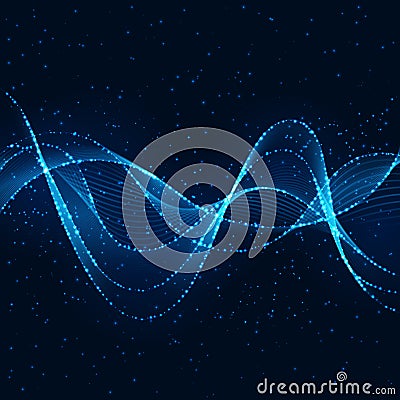 Decorative Design Element Blue Glowing Wave Line. Vector Illustration