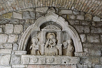 Decorative detail on the stone wall, in Kotor, a city located in a bay of the Adriatic Sea, in Montenegro Stock Photo