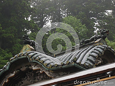 Decorative details of traditional Japanese shrine and temple Editorial Stock Photo