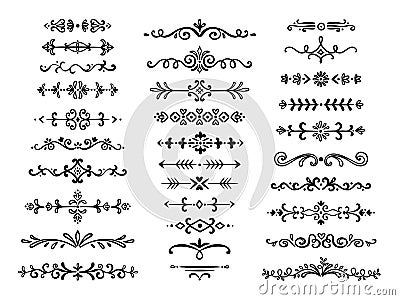 Decorative dividers. Text lines vintage hand drawn border decoration design elements dividing line doodle vector Vector Illustration