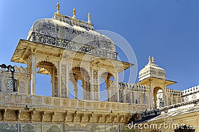 Decorative dome of Courtyard of the topmost floor of city palace Udaipur Editorial Stock Photo
