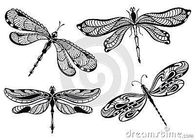 Decorative dragonflies set Vector Illustration