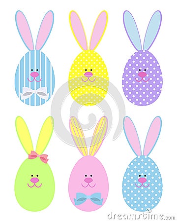 Decorative Easter bunnies. Set of Easter eggs in the form of rabbits Vector Illustration