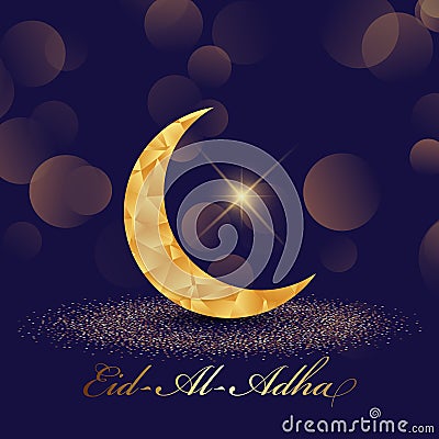 Decorative eid al adha background with low poly crescent design Vector Illustration
