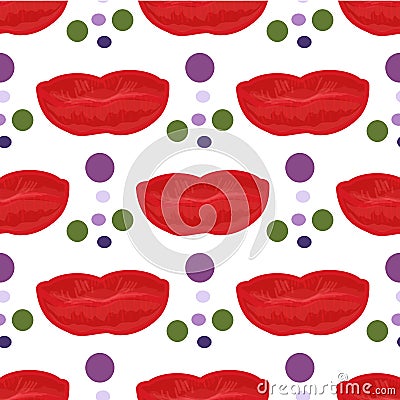 Decorative element with imprints of lipstick with circle ornate. Silhouettes of red lips isolated on white background. Vector Illustration