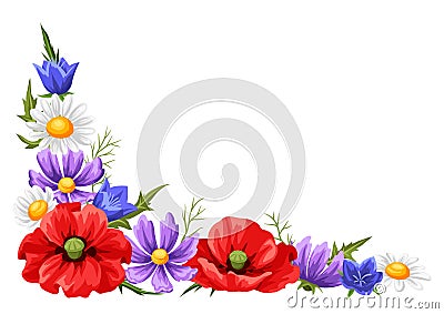 Decorative element with summer flowers. Vector Illustration