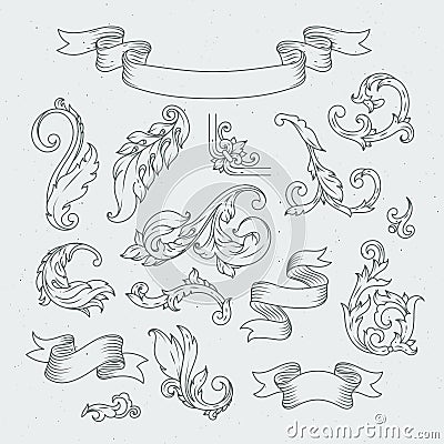 Decorative elements in baroque style. Victorian ornament, acanthus leaves Vector Illustration