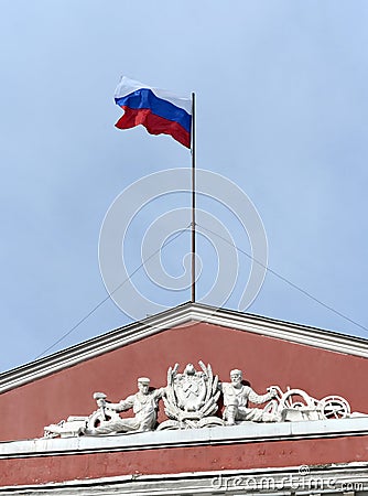 The decorative elements on the building of the city administration in Barnaul, the former hydraulic engineer chief of the Altai mi Stock Photo