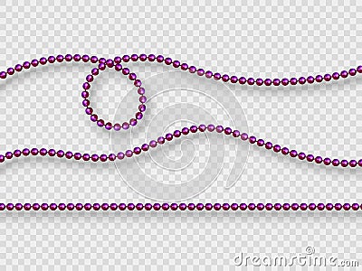 Decorative elements - realistic purple beads. Vector Illustration