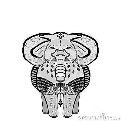 Decorative Elephant Illustration. Indian style elephant front view with stylized ornament Stock Photo