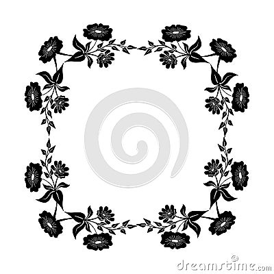 Decorative empty floral frame. Temlate for greeting card, invitation. Vector Illustration