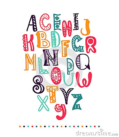 Decorative English alphabet. Bright, juicy lettering. Letter. Vector handwritten script. Bright font. ABC Painted Letters. Modern Stock Photo