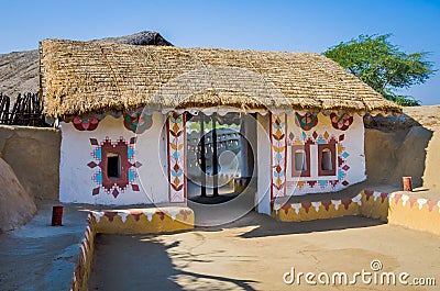 Decorative entrance of house in Kutch, Gujarat, India Editorial Stock Photo