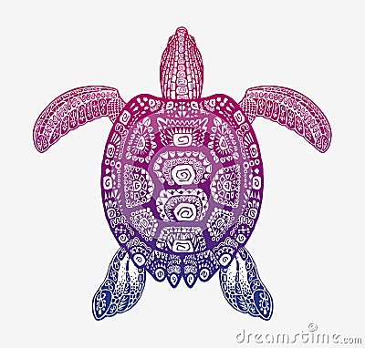 Decorative ethnic turtle with ornamental pattern. Vector tribal totem animal Vector Illustration