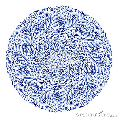 Isolated blue round floral gzhel decoration Vector Illustration