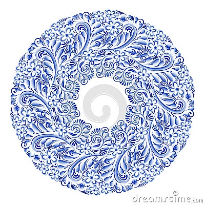 Isolated blue round floral gzhel decoration Vector Illustration