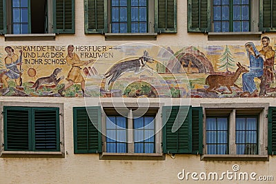 Decorative facade in Rapperswil, Switzerland Editorial Stock Photo