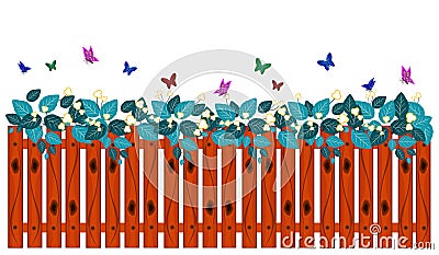 Decorative of Fence, Butterfly and leaf Vector Illustration