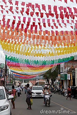 Decorative flags for the feast of saint joao Editorial Stock Photo