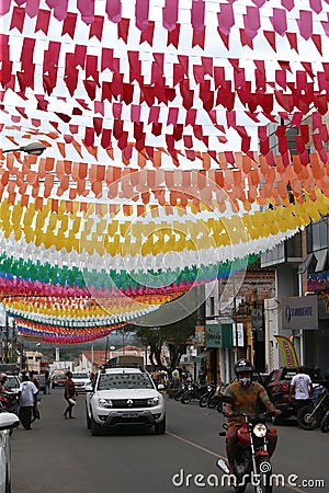 Decorative flags for the feast of saint joao Editorial Stock Photo