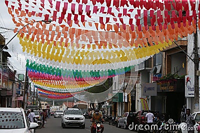 Decorative flags for the feast of saint joao Editorial Stock Photo