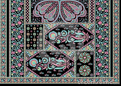 Decorative floral geometrical design pattern black background Stock Photo